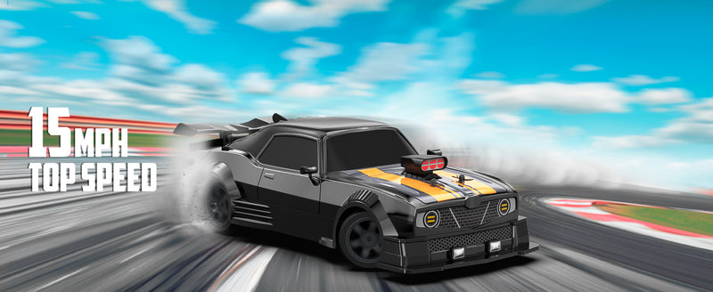 Auto da drift RC RACENT in scala 1:16, auto telecomandata 2.4Ghz 4WD 18KM/H con nebbia spray, 2 batterie