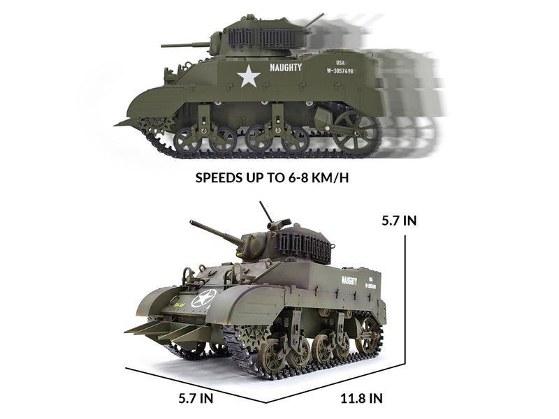 RACENT 1:16 RC Tank US M5A1 Stuart, avec fumée, levage du canon, rotation de la tourelle à 360 degrés, sans tir