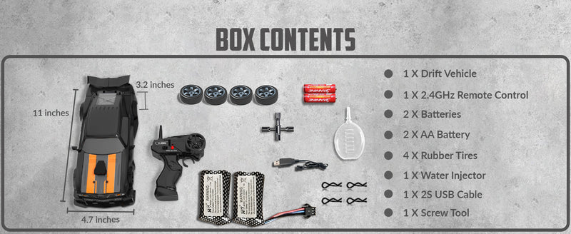 Auto da drift RC RACENT in scala 1:16, auto telecomandata 2.4Ghz 4WD 18KM/H con nebbia spray, 2 batterie