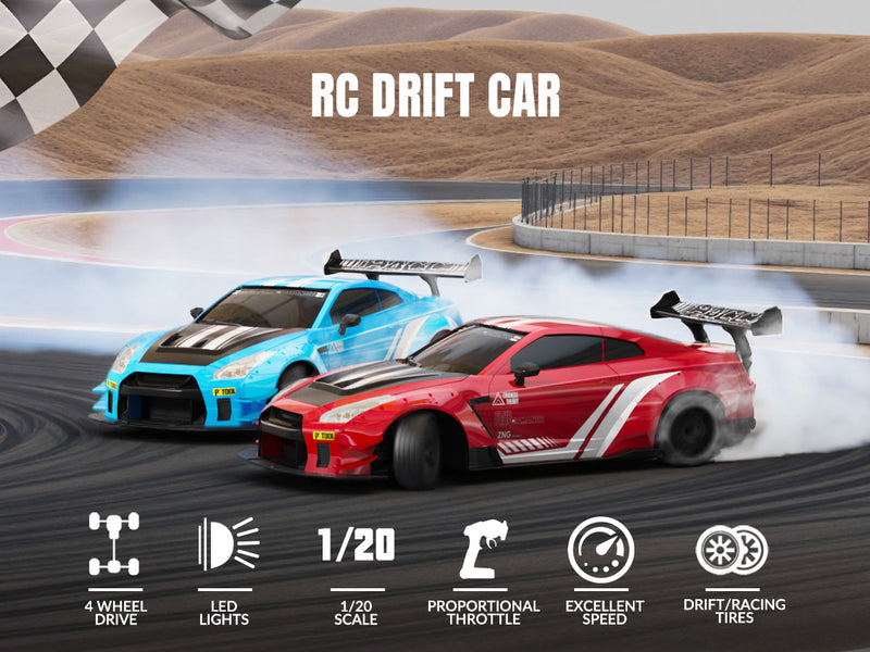 Racente 1:20 RC Drift Car 4WD, LED LEGGE, 2 batterie blu