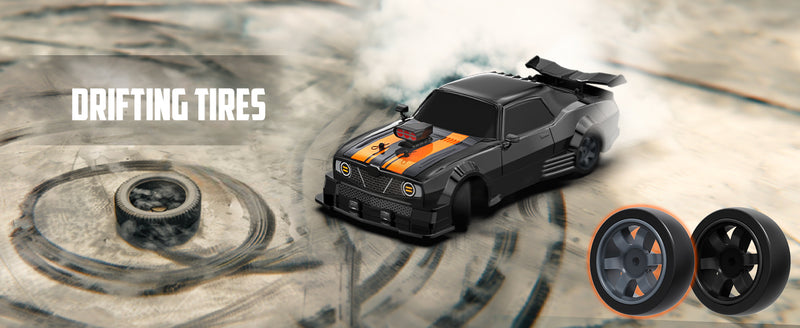Auto da drift RC RACENT in scala 1:16, auto telecomandata 2.4Ghz 4WD 18KM/H con nebbia spray, 2 batterie