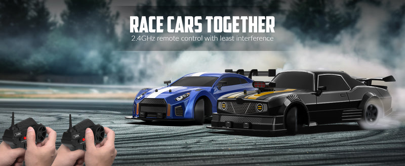 Auto da drift RC RACENT in scala 1:16, auto telecomandata 2.4Ghz 4WD 18KM/H con nebbia spray, 2 batterie