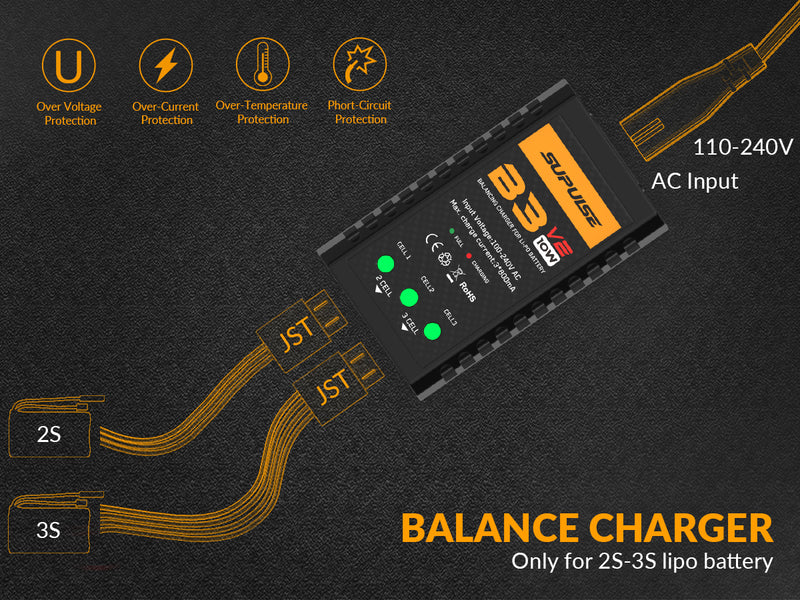 SUPULSE 7.4-11.1V 2S-3S 10W LIPO Bateria AC Pro Compact RC Balanço Carregador de Best Seller Charger