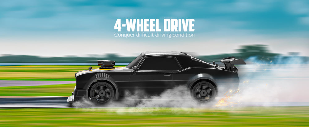 RACENT 1:16 RC Drift Car, 2.4Ghz 4WD 18KM/H Remote Control Car with Spray Mist, 2 Batteries
