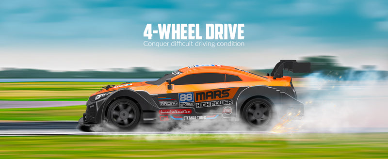 RACENT 1:16 RC Drift Car 4WD 18 km/h, 2 Batterien, Sportmodell-Spielzeugfahrzeug für Kinder, Jungen, Erwachsene