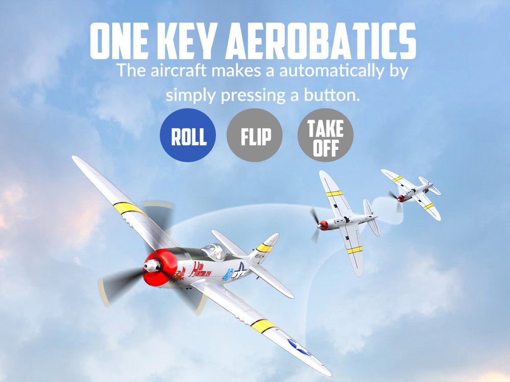 Avion radiocommandé VOLANTEXRC P47 Thunderbolt RTF - Warbird 4 canaux avec gyroscope &  Double alarme (2 piles)