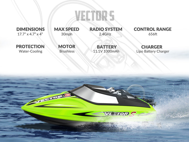 VOLANTEXRC Vector S Hochgeschwindigkeits-RC-Boot mit Selbstaufrichtung & Rückfahrfunktion für Pool & See (797-4 Green)