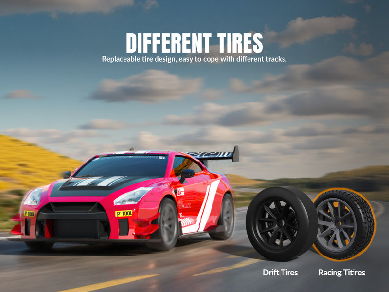 Racent 1:20 RC Drift Car 4Wd, 2 baterías, doble motor rojo