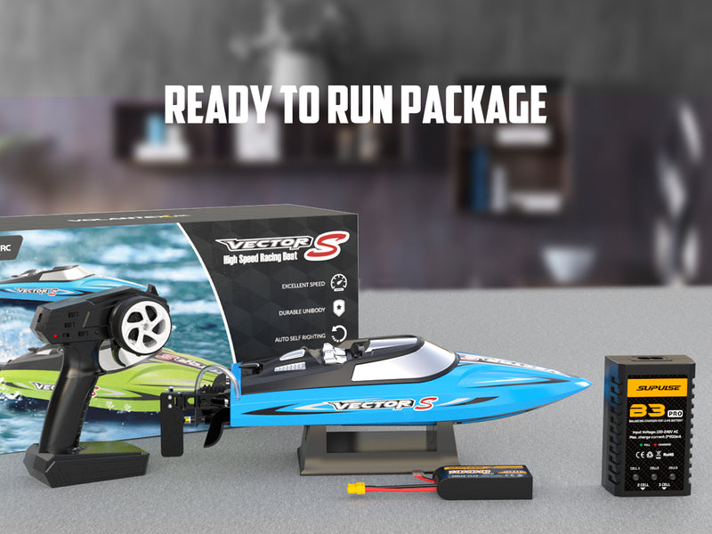 VOLANTEXRC Vector S Hochgeschwindigkeits-RC-Boot mit Selbstaufrichtung & Rückfahrfunktion für Pool & See (797-4 Blau)