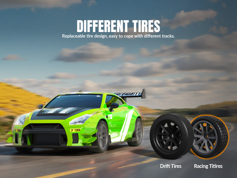 Racent 1:20 RC Drift Car 4WD, LED Light, 2 baterías, Dual Motor Green