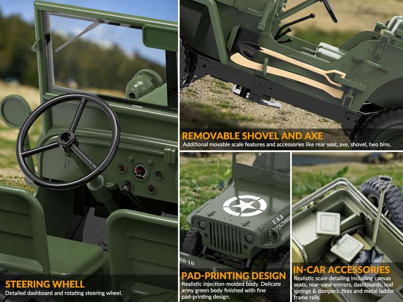 RACENT RC Crawler im Maßstab 1:10, Simulation eines Mehrzweck-Geländewagens 2.4G 1941 Mb Scaler Willys Jeep