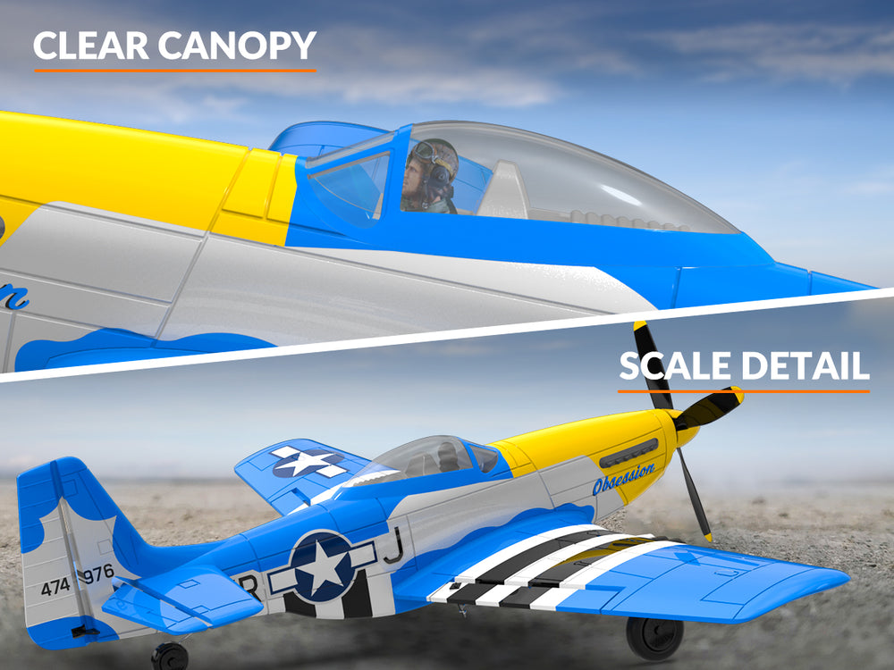 Aereo RC P-51 Mustang a 4 canali RTF con giroscopio Xpilot - VOLANTEXRC