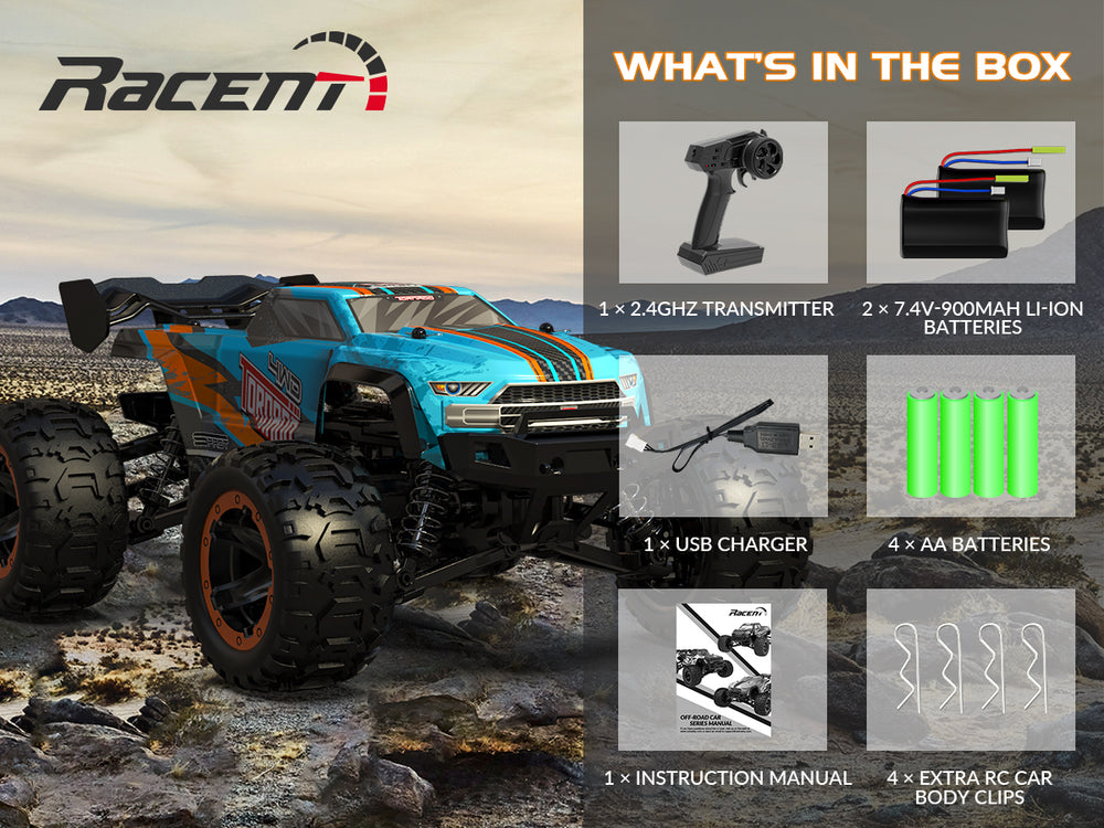 RACENT Tornado azul 1/16 4WD todoterreno RC coche 30MPH