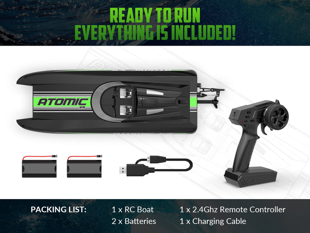 VOLANTEXRC Atomic XS Bateau télécommandé avec 2 piles et fonction marche arrière (795-5 Noir)
