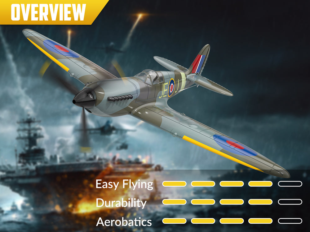 VolantexRC Spitfire V2 RTF Einsteiger-RC-Flugzeug – 4-Kanal-Warbird mit Gyro