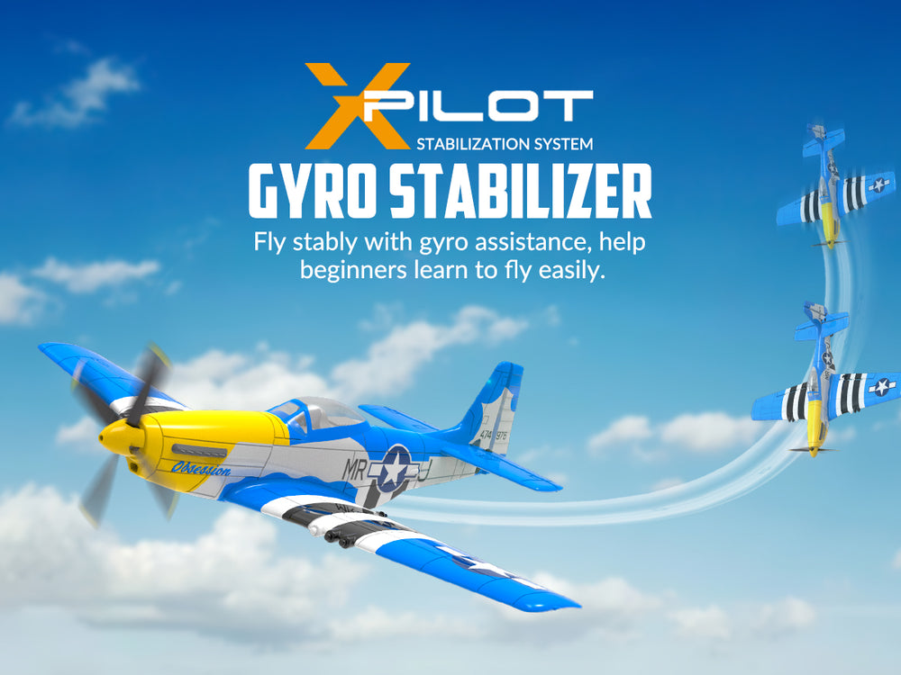 Aereo RC P-51 Mustang a 4 canali RTF con giroscopio Xpilot - VOLANTEXRC