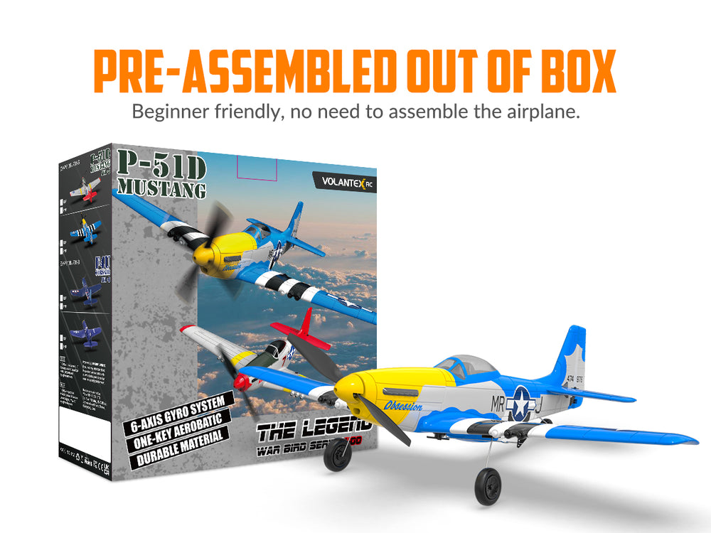 Aereo RC P-51 Mustang a 4 canali RTF con giroscopio Xpilot - VOLANTEXRC