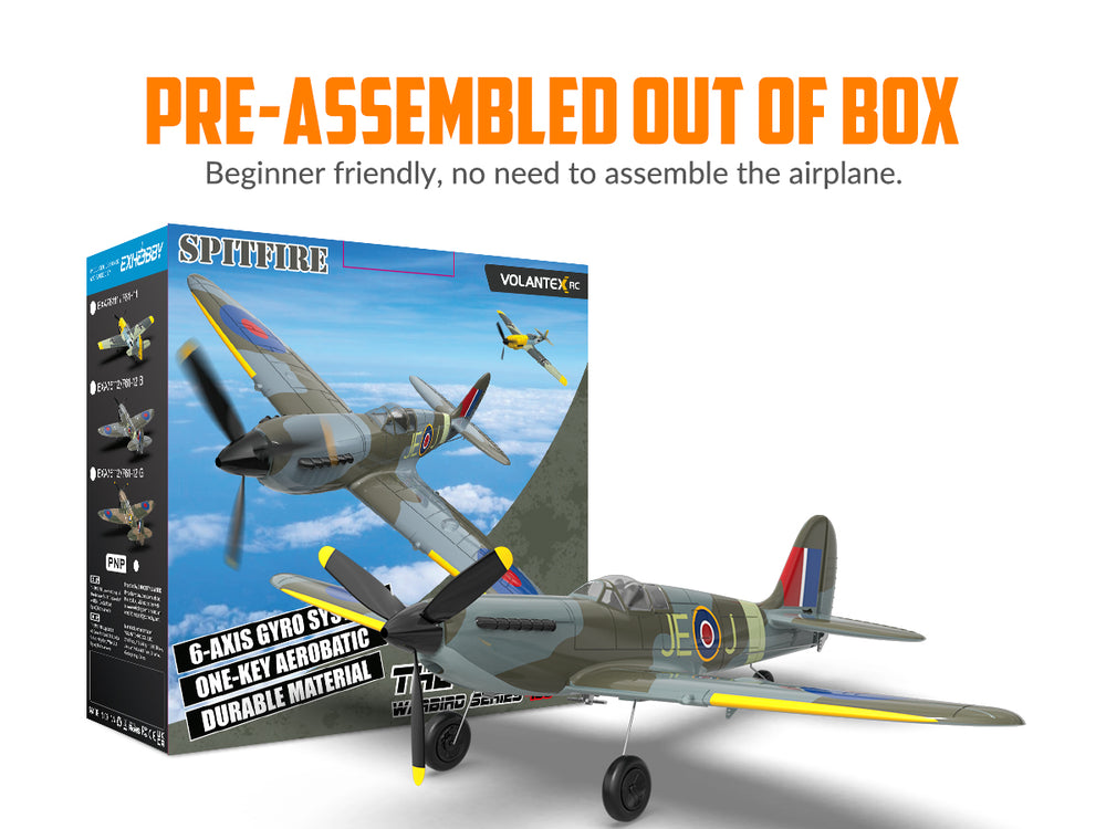 VolantexRC Spitfire V2 RTF Einsteiger-RC-Flugzeug – 4-Kanal-Warbird mit Gyro