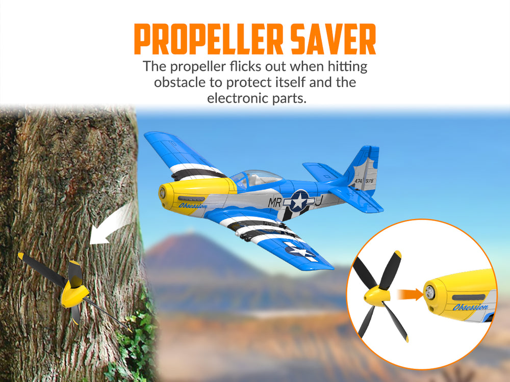 Aereo RC P-51 Mustang a 4 canali RTF con giroscopio Xpilot - VOLANTEXRC