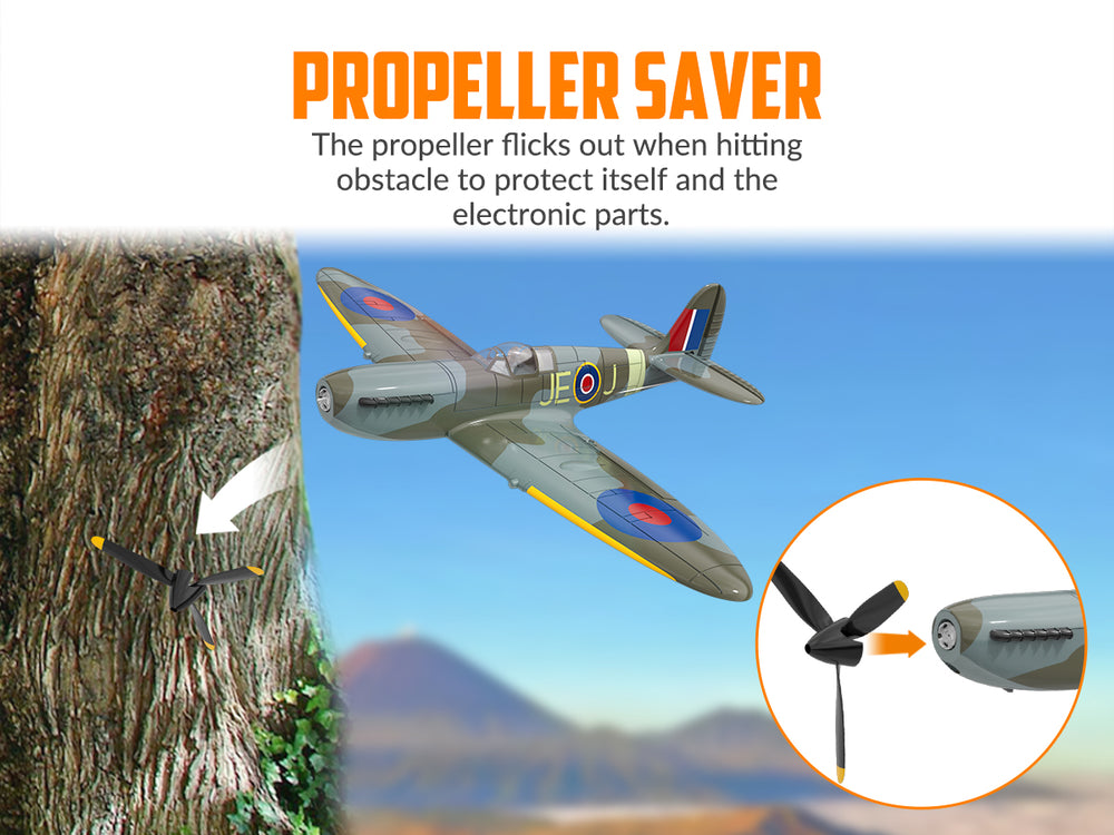 VolantexRC Spitfire V2 RTF Einsteiger-RC-Flugzeug – 4-Kanal-Warbird mit Gyro