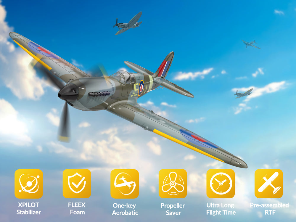 VolantexRC Spitfire V2 RTF Einsteiger-RC-Flugzeug – 4-Kanal-Warbird mit Gyro