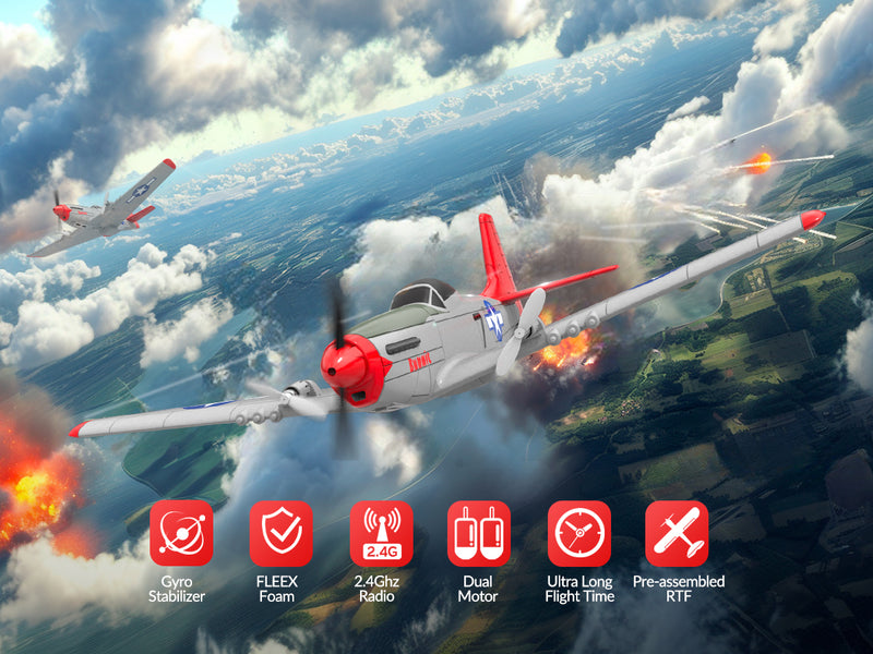 VOLANTEXRC MUSTANG P51D 2CH 400mm para crianças iniciantes (15,7 '') 76203