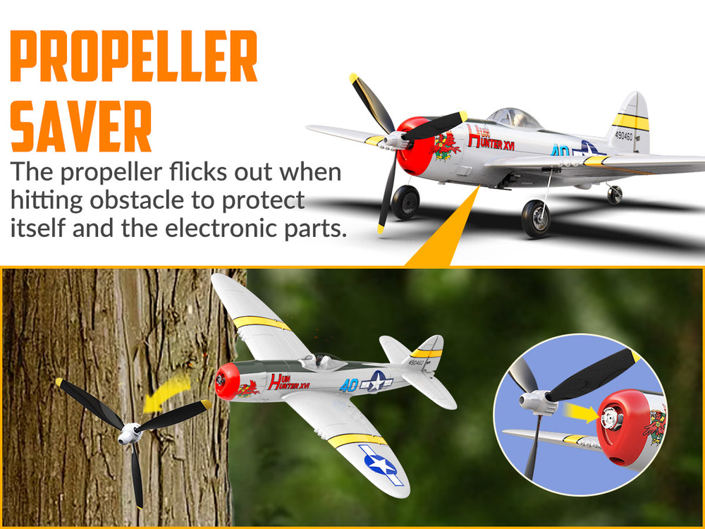 Avion radiocommandé VOLANTEXRC P47 Thunderbolt RTF - Warbird 4 canaux avec gyroscope &  Double alarme (2 piles)