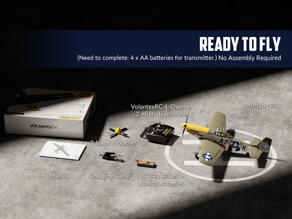 VOLANTEXRC P-51 Mustang Avion RC sans balais 500 mm RTF avec gyroscope