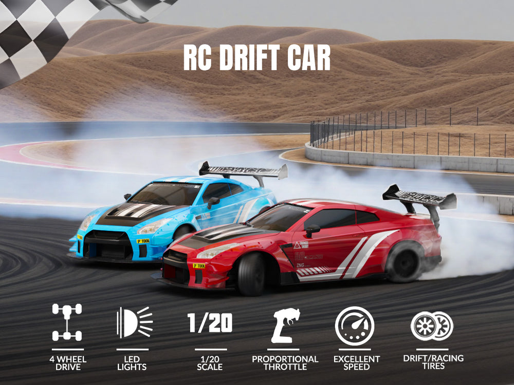 RACENT 1/20 4WD RC Drift Car - Escape de névoa & Proporcional (VERMELHO)