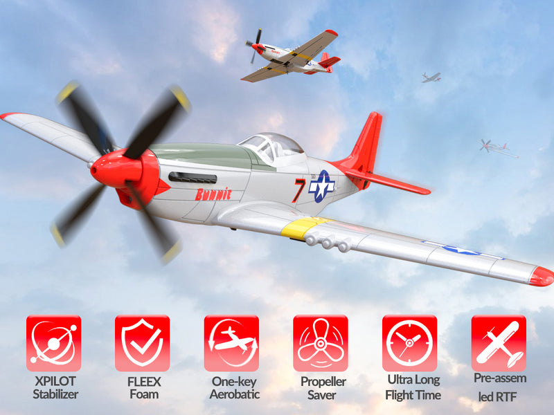 VOLANTEXRC Mustang P51 Rojo (RTF) 4CH 400 mm para principiantes (15,7 '') 76105