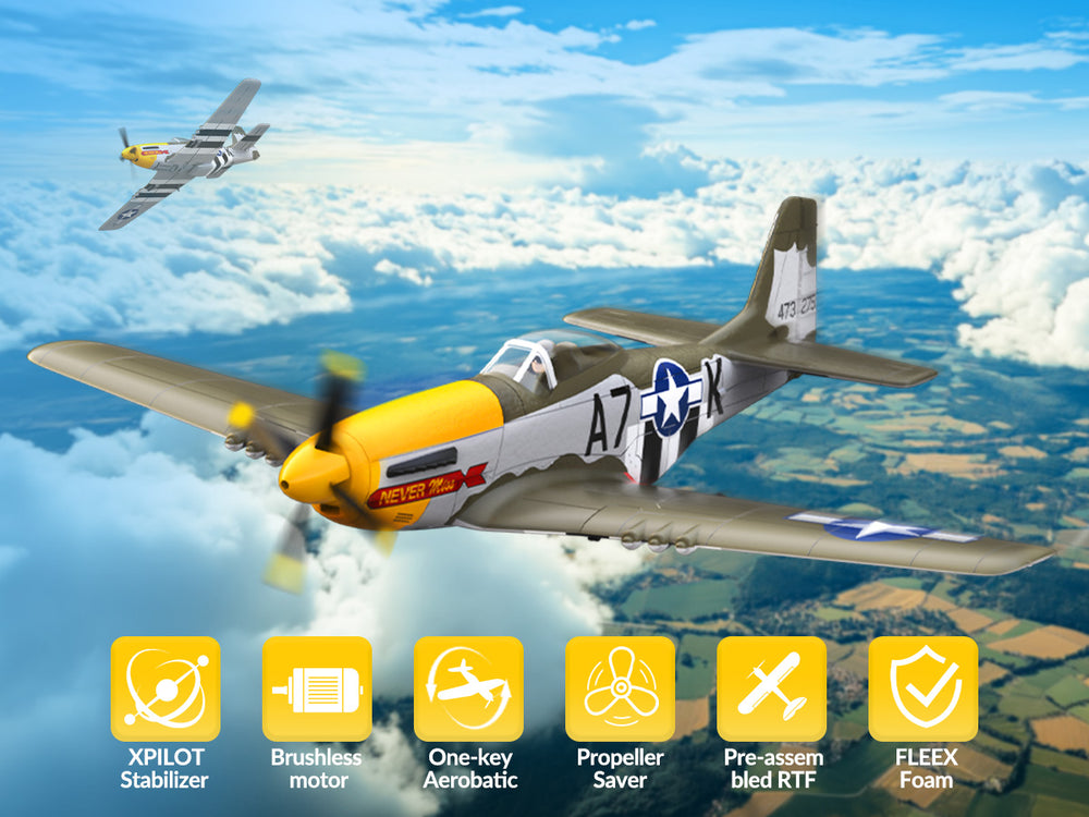 VOLANTEXRC 500 mm P-51D Mustang (76802) PNP ohne Funk, Akku und Ladegerät