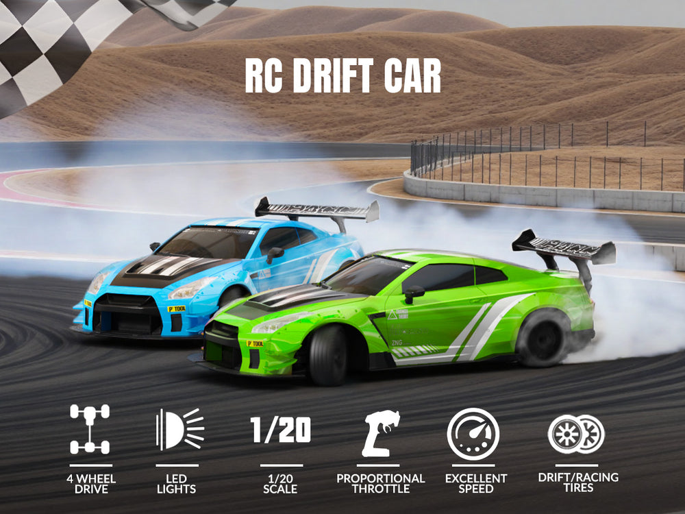 RACENT 1:20 RC Drift Car 4WD com Nitro Mist & Baterias Duplas