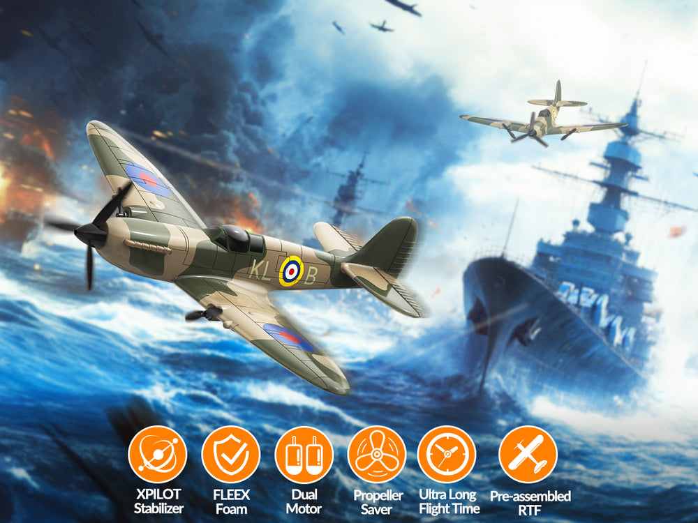 VOLANTEXRC 76205 Spitfire RC Plane RTF - 400mm 3CH Segunda Guerra Mundial Warbird com estabilizador XPilot Gyro