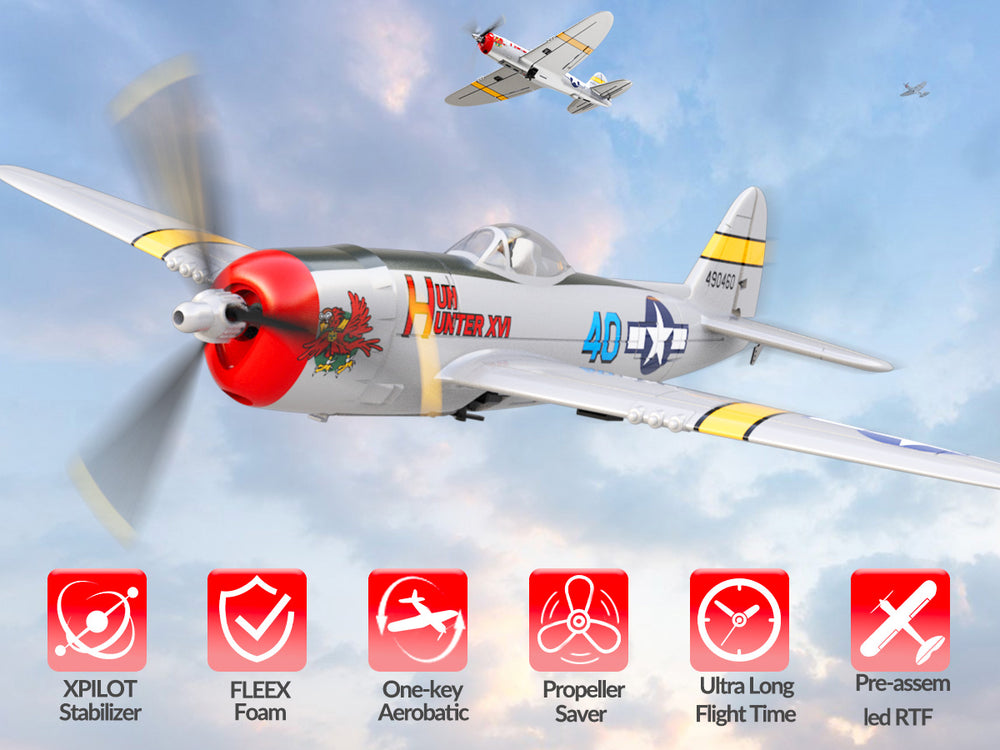 Avion radiocommandé VOLANTEXRC P47 Thunderbolt RTF - Warbird 4 canaux avec gyroscope &  Double alarme (2 piles)