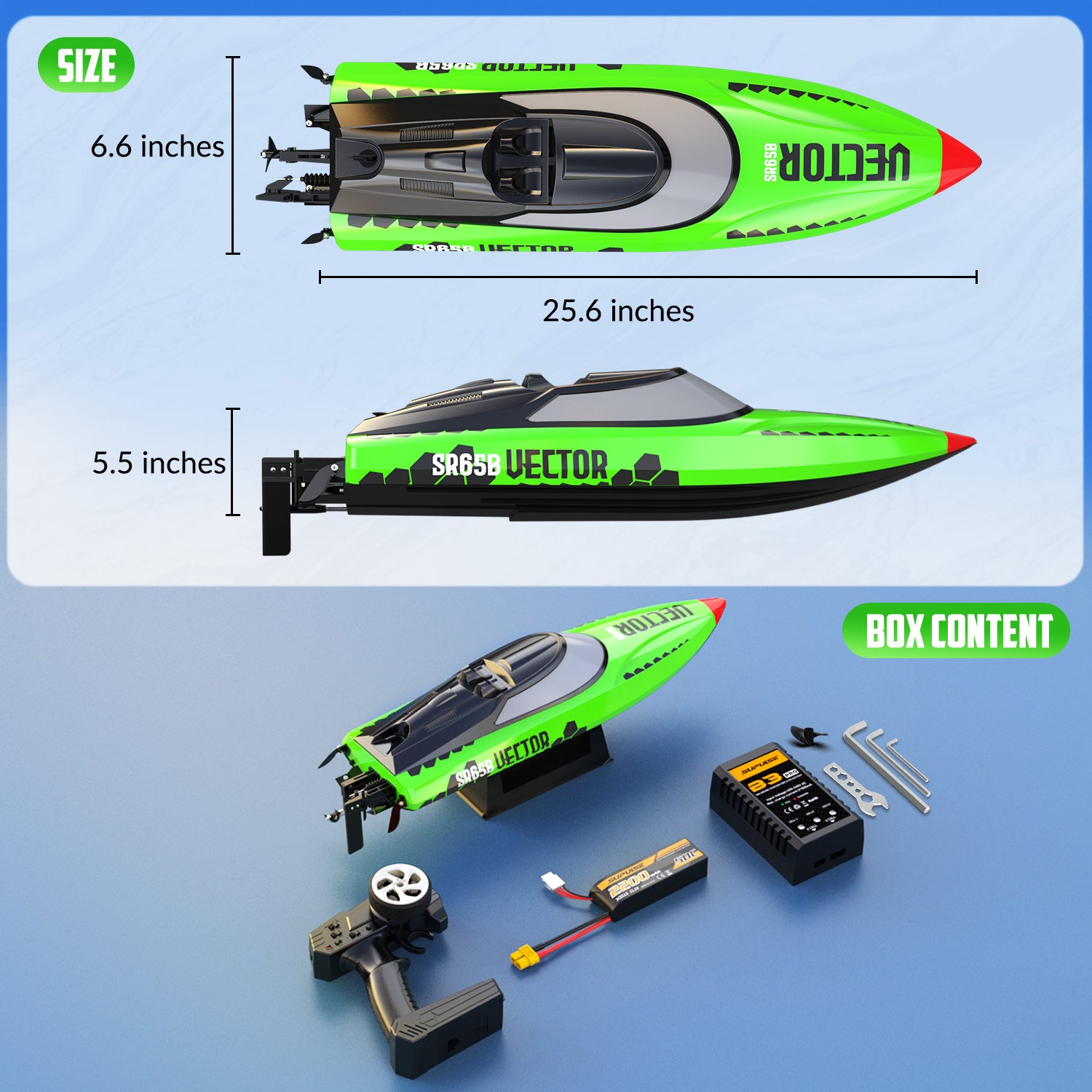 VectorSR65B High-Speed Brushless RC Boat 37MPH Self-righting Reverse RTR