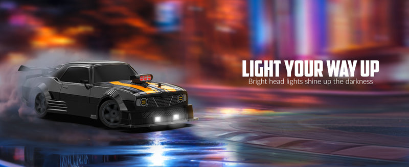 RACENT 1:16 RC Drift Car, 2,4 GHz 4WD 18 km/h ferngesteuertes Auto mit Sprühnebel, 2 Batterien