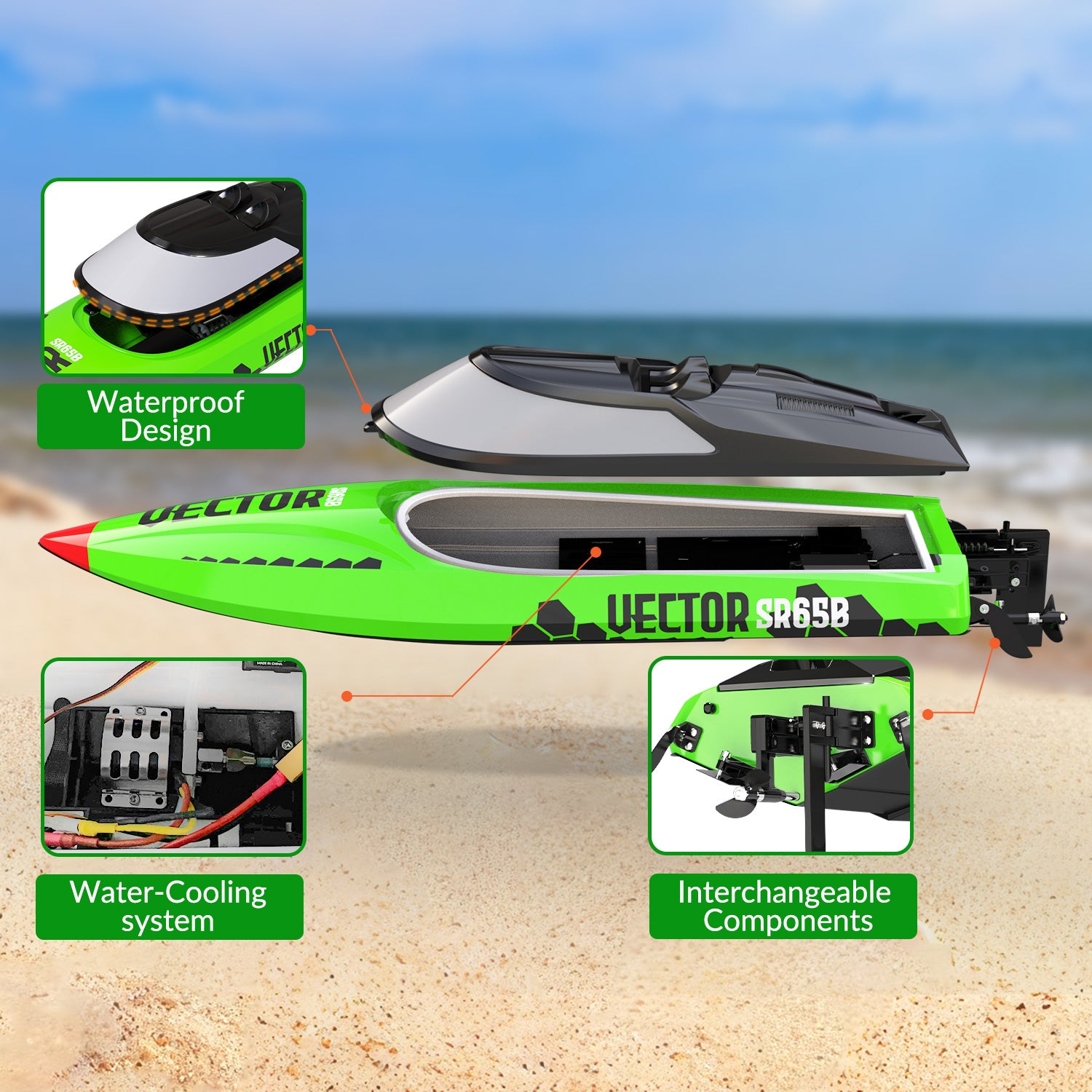 VectorSR65B High-Speed Brushless RC Boat 37MPH Self-righting Reverse RTR-EXHOBBY LIMITED.