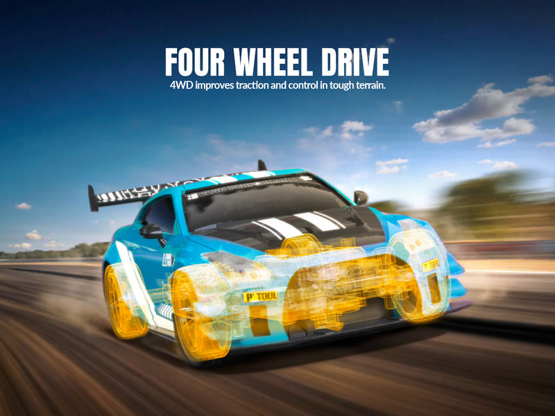 Racent 1:20 RC Drift Car 4Wd, LED Light, 2 baterías azules