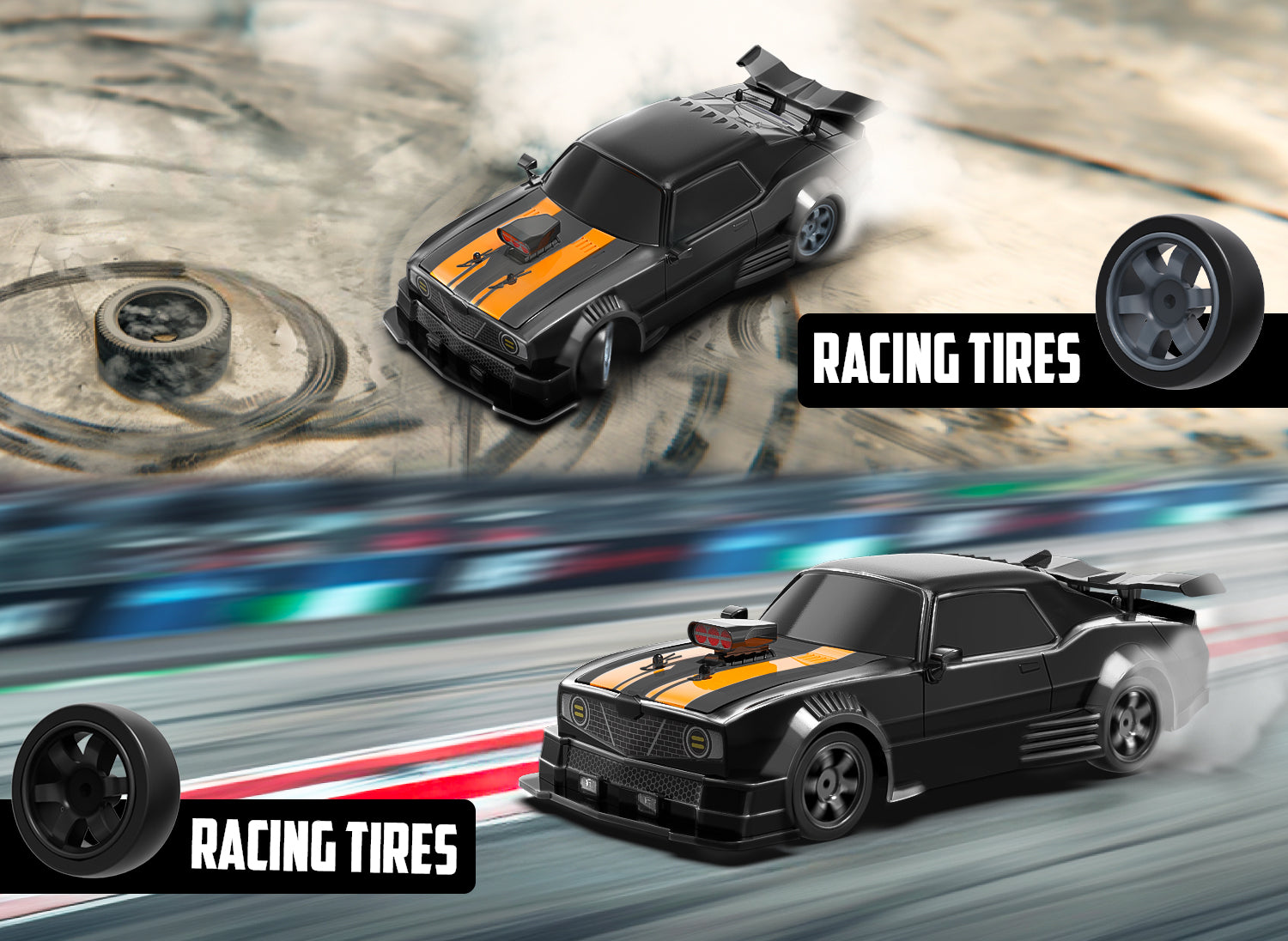 RACENT 1:16 RC Drift Car, 2.4Ghz 4WD 18KM/H Remote Control Car with Spray Mist, 2 Batteries-EXHOBBY LIMITED.