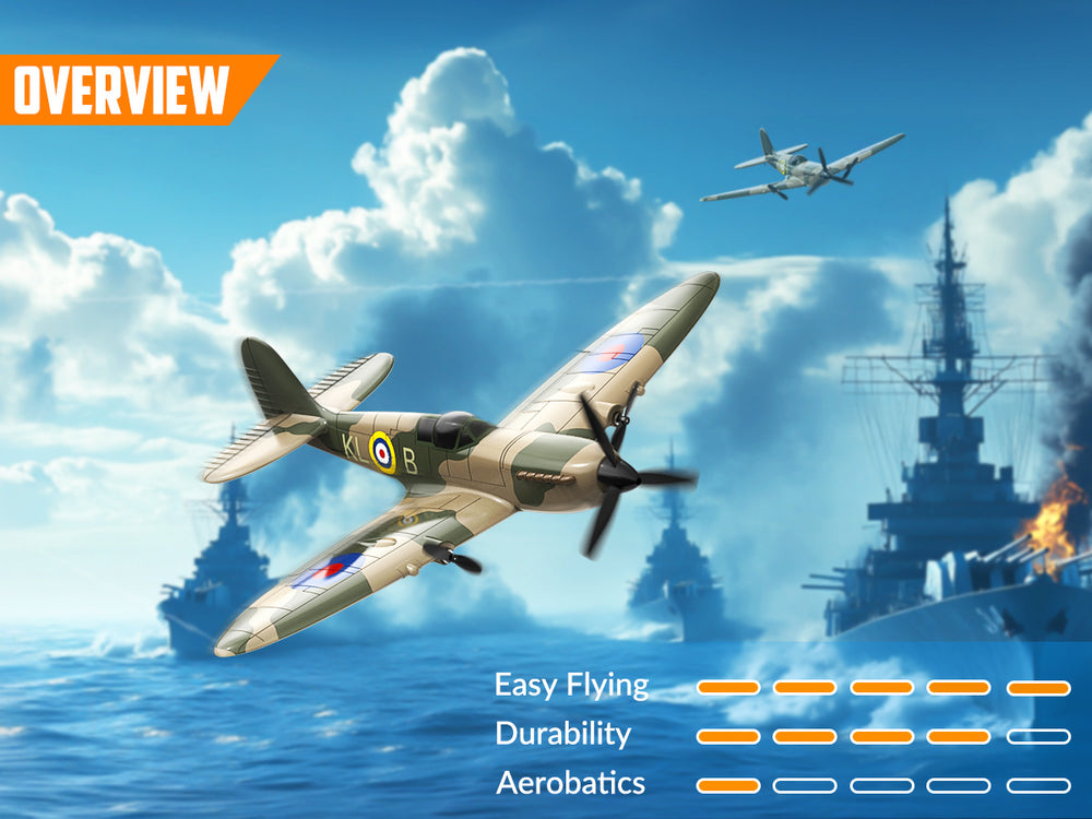 VOLANTEXRC 76205 Spitfire RC Plane RTF - 400mm 3CH Segunda Guerra Mundial Warbird com estabilizador XPilot Gyro