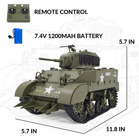 RACENT 1:16 RC Tank US M5A1 Stuart, with Smoke, Barrel Lifting, Turret Rotation 360 Degrees, NO-Shooting-EXHOBBY LIMITED.