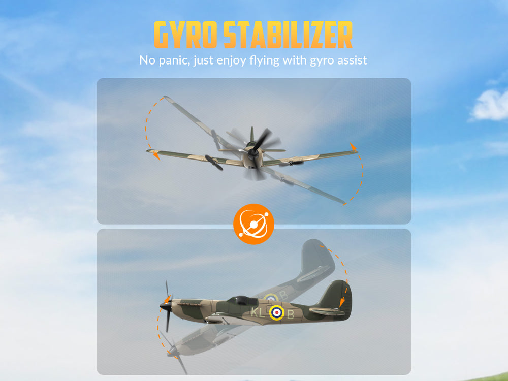 VOLANTEXRC 76205 Spitfire RC Plane RTF - 400mm 3CH Segunda Guerra Mundial Warbird com estabilizador XPilot Gyro