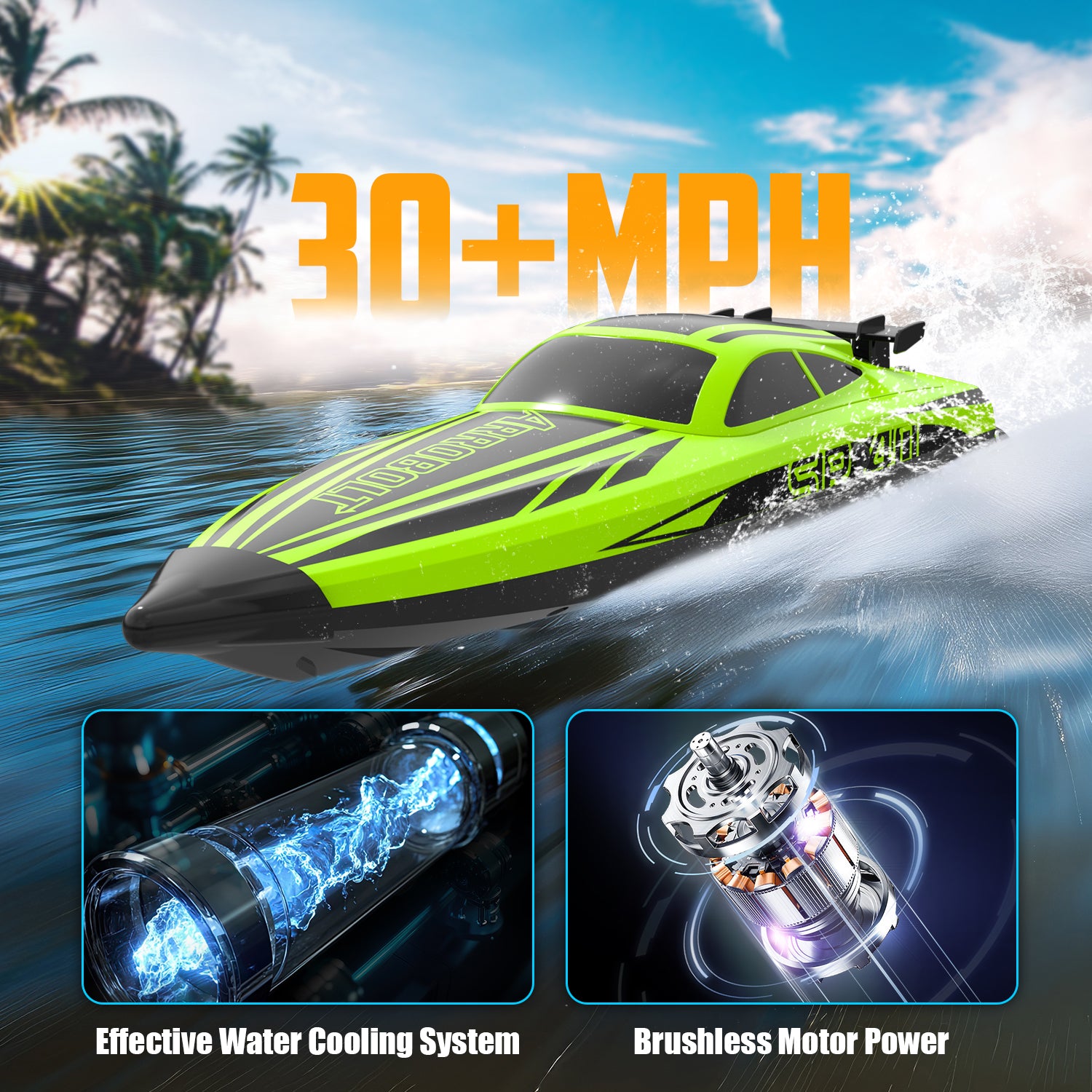 VOLANTEXRC Green SR40 Brushless 30+MPH RC Boat (79705)-EXHOBBY LIMITED.