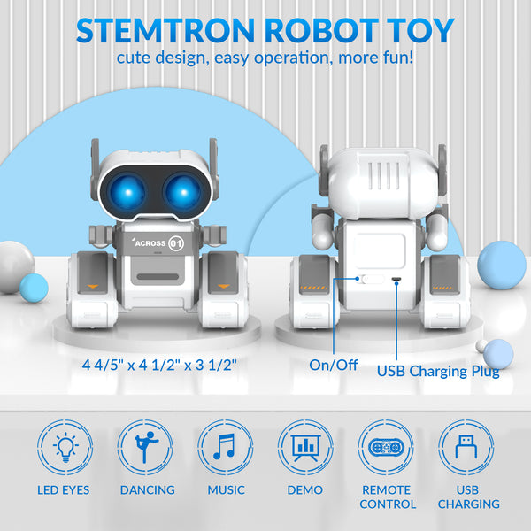 STEMTRON Rechargeable RC Robot Toys with Auto Demo, Dance Moves, Music for Kids (Grey)