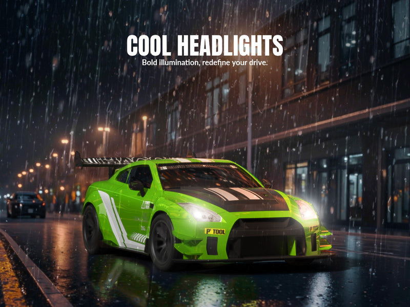 Racent 1:20 RC Drift Car 4WD, LED Light, 2 baterías, Dual Motor Green