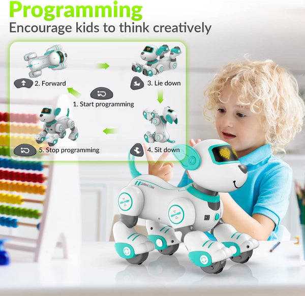 STEMTRON Programable Interactivo y Baile Inteligente Control Remoto Perro Robot Juguete para Niños (Rosa)