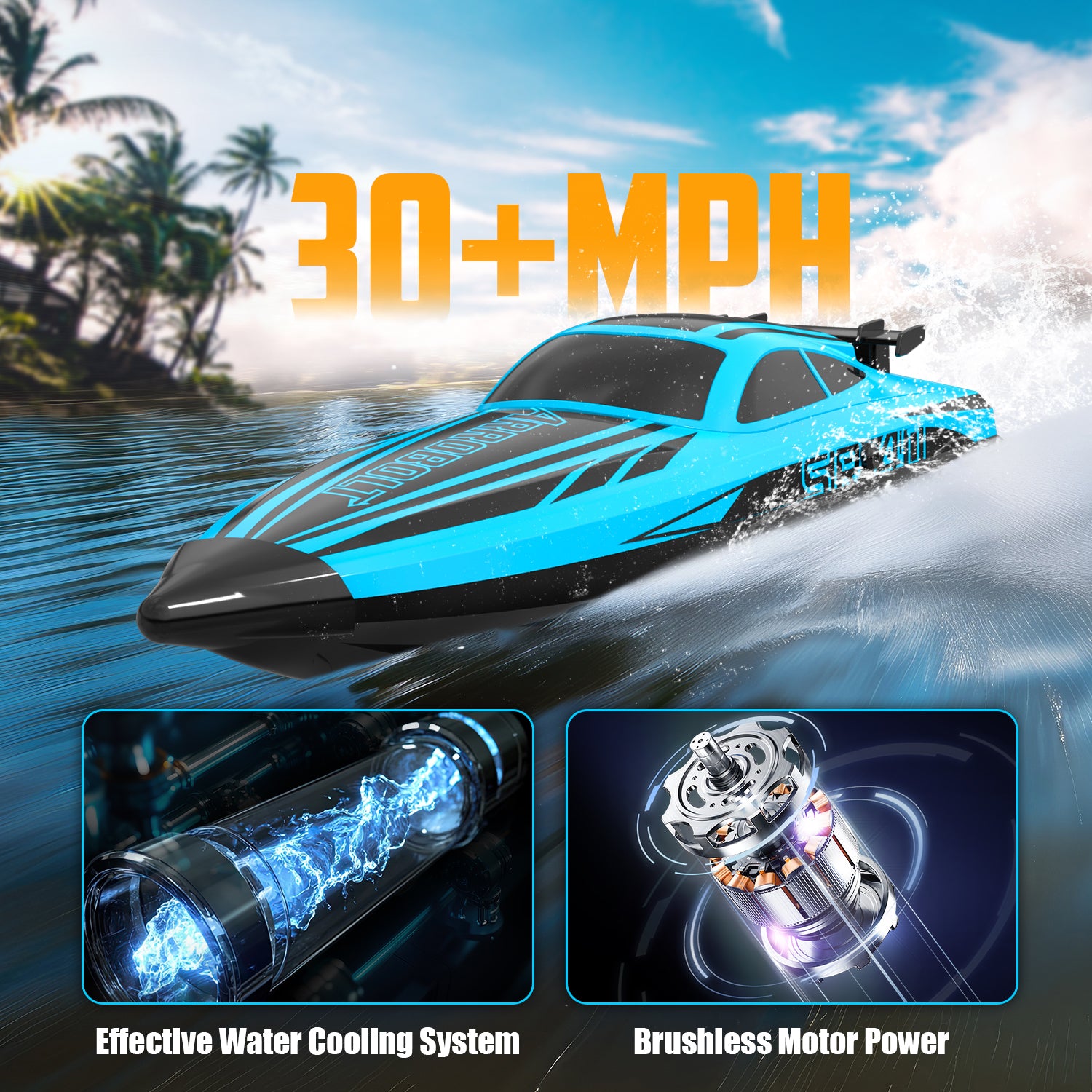 VOLANTEXRC Arrobolt SR40 Brushless 30+MPH Fast RC Boat, High Speed RC Boat for Adults (79705-blue)-EXHOBBY LIMITED.