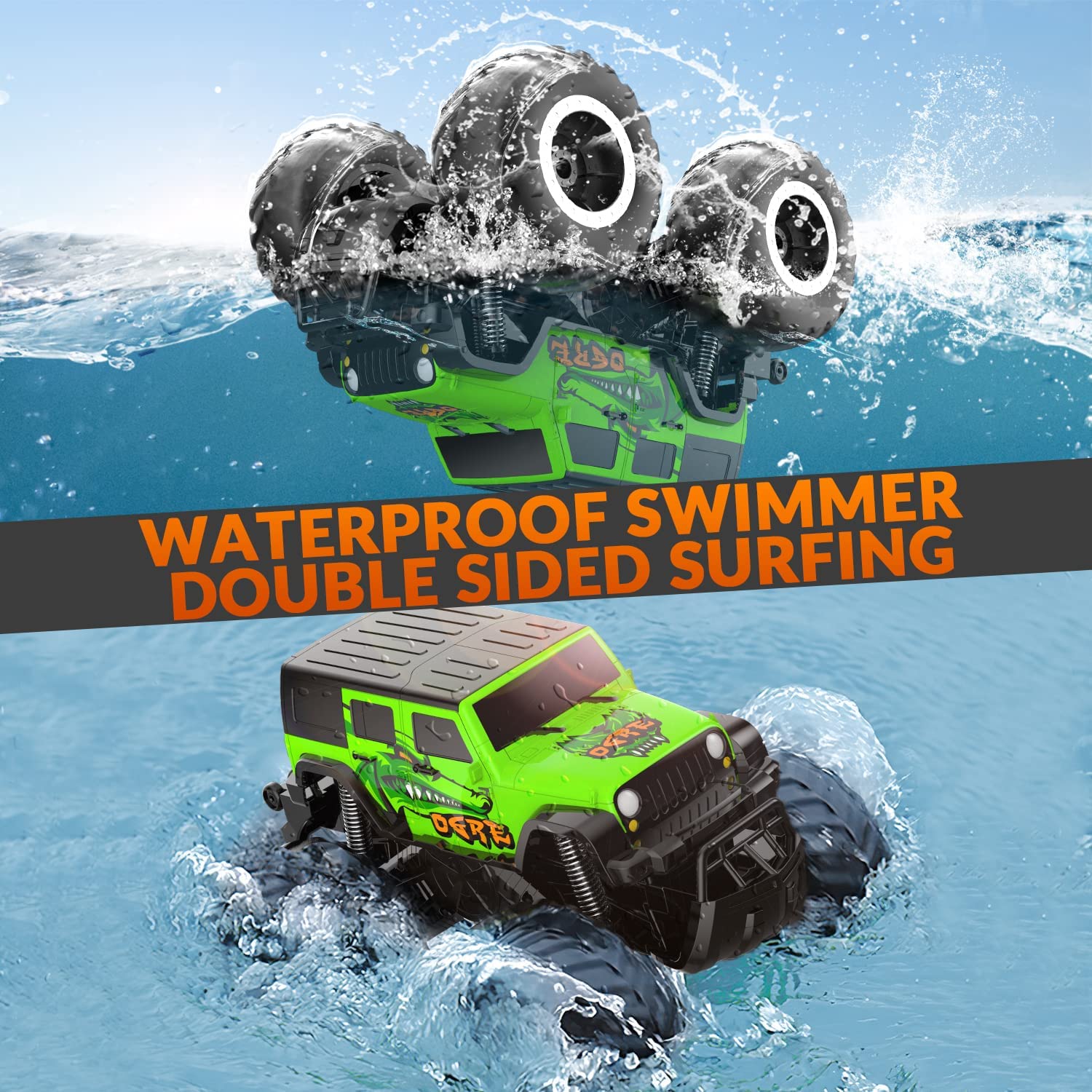 Amphibious Remote Control Car All Terrain Off-Road Waterproof RC Monster Truck for Kids (Green)-EXHOBBY LIMITED.