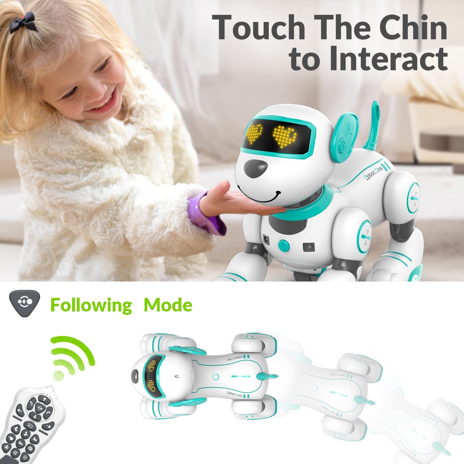 STEMTRON Programmierbares interaktives und intelligentes tanzendes ferngesteuertes Roboter-Hundespielzeug für Kinder (Rosa)