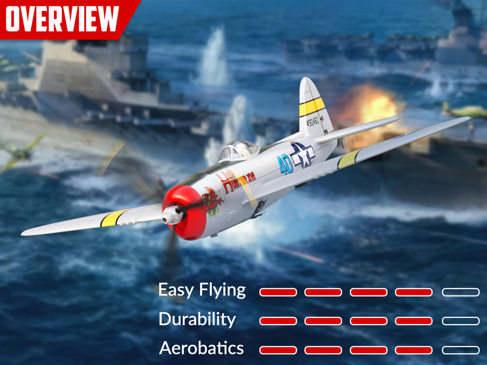 Avion radiocommandé VOLANTEXRC P47 Thunderbolt RTF - Warbird 4 canaux avec gyroscope &  Double alarme (2 piles)